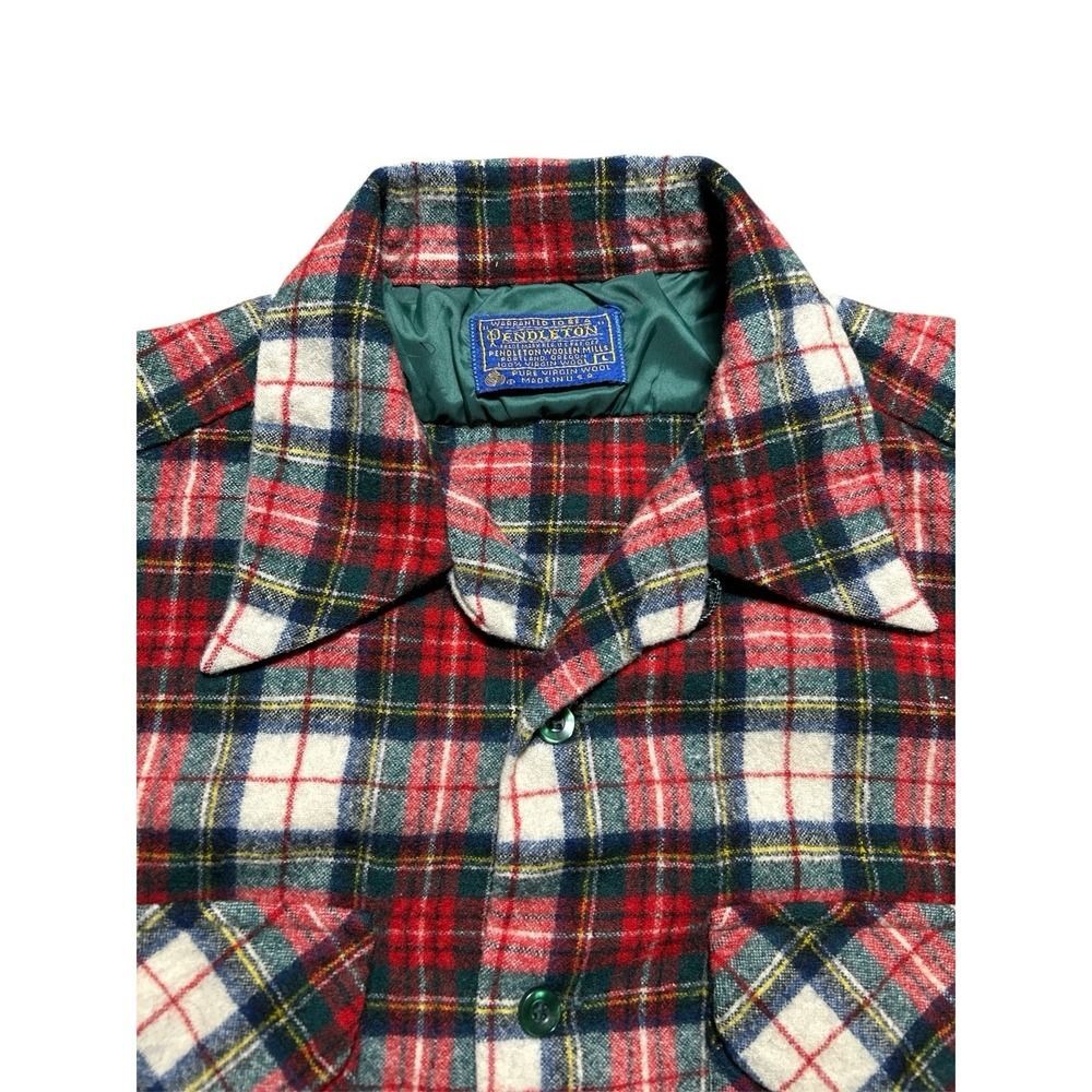 VTG 60s Pendleton Loop Collar Wool Red Plaid Flannel Shirt Men’s L Made In USA